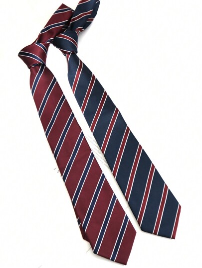 1pc Men Polyester Casual/Business Striped Neck Tie, Burgundy & Navy, Suitable For Wedding And Daily WearMen Necktie