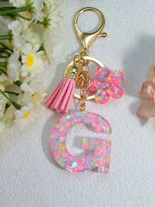 1 件粉色亮片字母钥匙扣、树脂钥匙扣吊坠、个性化背包装饰、花卉流苏礼物情人节汽车配件包魅力学院可爱哥特 Y2k