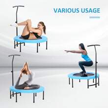 HOMCOM 40'' Fitness Trampoline With Adjustable Handle, Rebounder Trampoline Mini Jumper For Indoor Exercise Workout, Support Up To 100kg - Blue - View 4