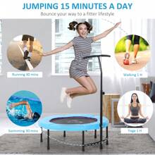 HOMCOM 40'' Fitness Trampoline With Adjustable Handle, Rebounder Trampoline Mini Jumper For Indoor Exercise Workout, Support Up To 100kg - Blue - View 3