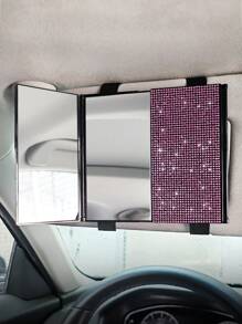 1pc Car Makeup Mirror, Shiny Rhinestone Decoration, Foldable Ultra-Thin Makeup Mirror, Sun Visor Decoration, Fashion Models Car Makeup Mirror, The Best Gift For Girls