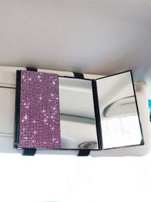 1pc Car Makeup Mirror, Shiny Rhinestone Decoration, Foldable Ultra-Thin Makeup Mirror, Sun Visor Decoration, Fashion Models Car Makeup Mirror, The Best Gift For Girls