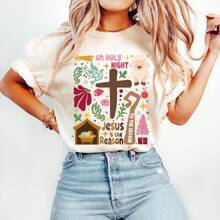 Jesus Christmas Tshirt, True Story Oh Holy Night, Christian Christmas Tis The Season, Jesus Is The Reason,Boho Jesus Tshirt - Beige - View 2