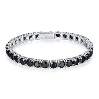 1 stuk Hip-Hop Stijl Klassieke 4-klauw Ronde 4,0 mm Volledige Cirkel Zwarte Moissanite Armband, Geschikt Als Cadeau voor Koppels