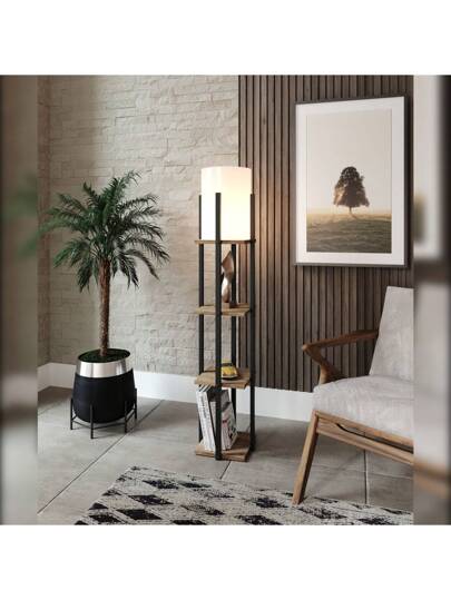 Well Home Vloer Lamp Plywood Structure In Natural Zwart Free Shipping 24/48h view 3