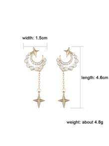 2pcs Fashionable Star Moon Shaped Copper Dangle Earrings, Jewelry Gift - Multicolor - View 5
