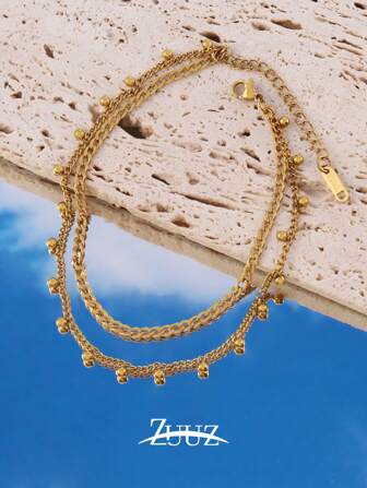 1 件时尚多珠链脚链女士不锈钢脚链日常装饰