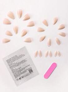 24片短款杏仁形裸色渐变亮面美甲贴纸，1把指甲锉和1卷美甲胶带套装，瞬间提升你的美甲造型！美甲用品 - 彩色 - 查看 3