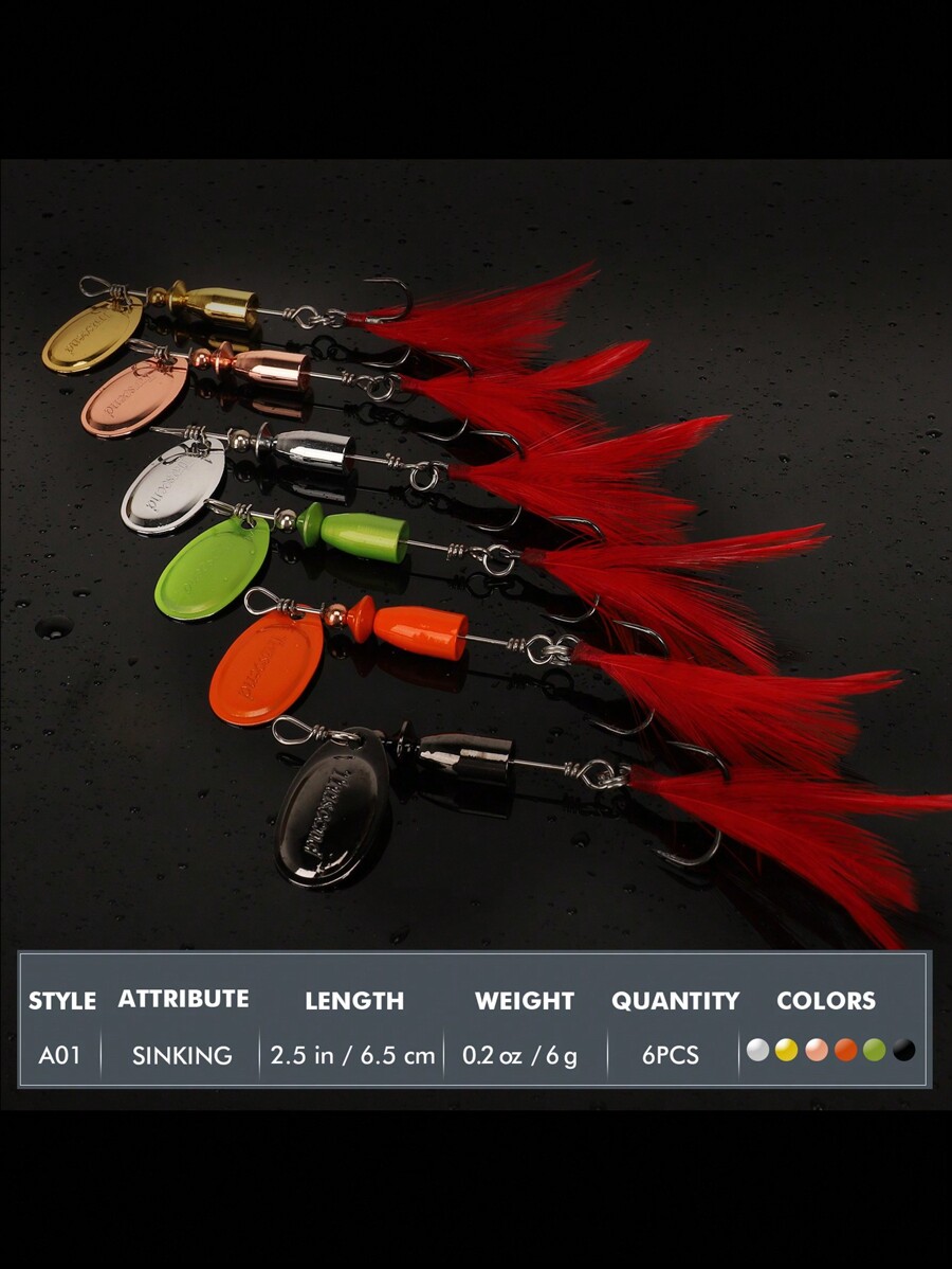 TRUSCEND Truscend 6pcs Premium Fishing Lures Straight Spinner Baits