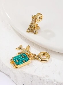 1pc Copper Gold-Plated Micro Inlaid Zirconia Travel Vacation Style DIY Pendant For Jewelry Making For Women Can Use For Earring Necklace - Gold - View 4