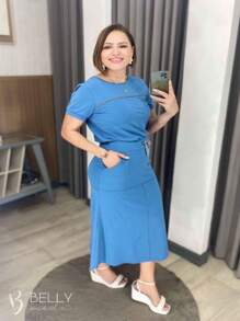 Conjunto Saia e Blusa Midi Evasê Leila Confy