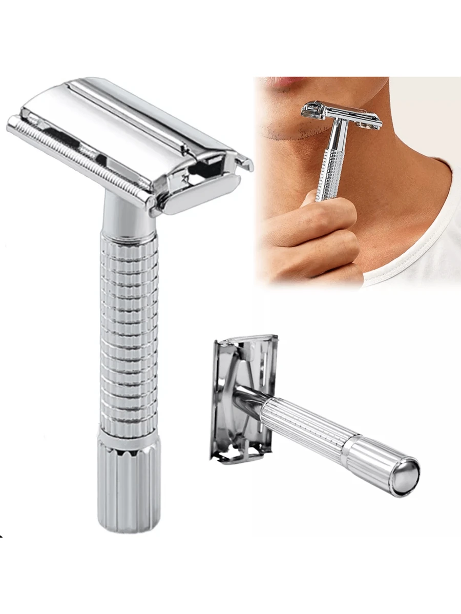 Rastrillo Clásico Mariposa Acero Inoxidable + 1navajas - Plateado - Ver 1