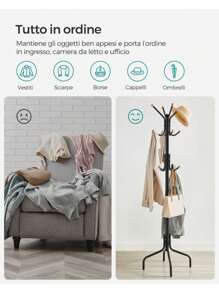 SONGMICS Appendiabiti da Terra, Attaccapanni in Metallo con 12 Ganci, 4 Gambe, Appendi Abiti Cappotti Cappelli Borse, per Ingresso Camera da Letto Ufficio, Nero, Regalo Natale - nero - Visualizzare 5