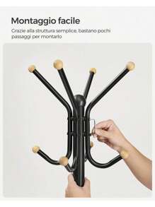 SONGMICS Appendiabiti da Terra, Attaccapanni in Metallo con 12 Ganci, 4 Gambe, Appendi Abiti Cappotti Cappelli Borse, per Ingresso Camera da Letto Ufficio, Nero, Regalo Natale - nero - Visualizzare 7