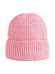 1 pièce Bonnet en tricot de fourrure de lapin unisexe, doux et moelleux, multicolore, tendance, polyvalent, convenant pour la rue, la chaleur, les activités de plein air, Noël