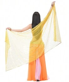 XChangeFun 82.7in * 37.4in Chiffon Shinning Spot Hand Scarf Stage Dancewear Scarves Belly Dance Shawls Veils - Màu vàng - Xem 2