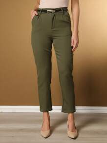 Women's Pants/Tailored Pants/Basic Pants/Elegant Pants/Skinny Pants/Blogger Pants/Fashion Pants - 軍綠色 - 查看 2