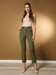 Women's Pants/Tailored Pants/Basic Pants/Elegant Pants/Skinny Pants/Blogger Pants/Fashion Pants - 軍綠色 - 查看 1