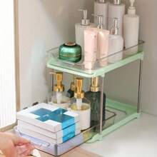 1 件，2 层拉出式化妆品收纳盒，颜色随机，透明 PET 塑料护肤品收纳盒，便携式浴室/厨房/办公室收纳盒，亚克力化妆品收纳盒 - 顏色隨機 - 查看 7