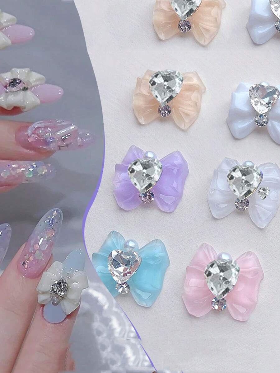 10件/包亚克力蝴蝶水晶玻璃闪亮指甲配件合金水钻指甲饰物美甲装饰配件设计美甲用品指甲美甲宝石 - 彩色 - 查看 1
