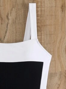 Colorblock One-Piece Swimsuit, For Summer Beach Vacation - Black and White - View 5