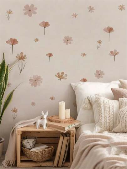 1PC Boho Chic Floral Wall Stickers - Easy-Apply, Semi-Matte Decals For An Instant Room Refresh, Perfect For Any Surfacebaby Shower Family Decorations Gifts