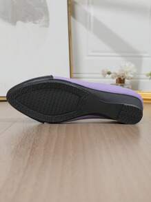 女士中跟正装高跟鞋，皮革鞋面粗跟圆头一脚蹬休闲鞋 - 紫色 - 查看 6