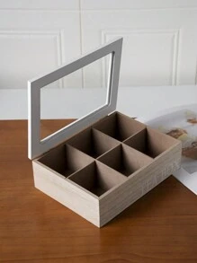 Une boîte à thé en bois avec des compartiments pour les sachets de thé et les paquets de café, avec un couvercle en verre transparent. Idéal pour la rentrée scolaire