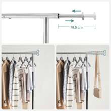 SONGMICS Stand Appendiabiti, Appendiabiti con Ruote, Capacità di Carico 25 kg, Estensibile, Color Argento e Nero - Einheitsgröße in Silber und Schwarz - Übersicht 2