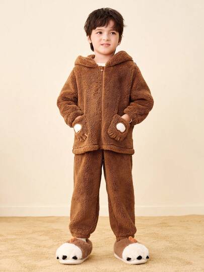 mini bala Boys' And Girls' Homewear Pajama Set For Outdoor Wear Fall/Winter Warm Collection