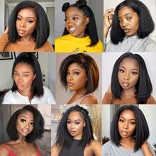 Kinky Straight Wig Human Hair 13x4 Transparent Lace Front Wigs Human Hair Wigs For Women Yaki Straight Human Hair Wig Glueless Frontal Wigs Human Hair Pre Plucked Bob Wig 200% Density - Natural Black - Xem 5