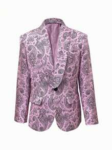 Plus Size Casual Lapel Collar Single Button Paisley Flower Print Fitted Blazer