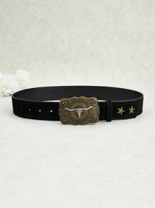 1 chiếc thắt lưng nữ PU (Polyurethane) hình ngôi sao đen phong cách mới, thích hợp cho váy, áo khoác, quần jean, quần yếm, thời trang phong cách phương Tây để sử dụng hàng ngày - màu đen - Xem 3