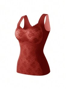 女士保暖隔热吊带背心，内置罩杯垫，塑身加热底层，适合秋冬季 - 紅色 - 查看 6