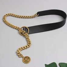 1pc Cinto com pingente de corrente de metal, cinto de couro PU com corrente grossa da moda, adequado para vestidos, ternos e jaquetas, ocasiões diárias e formais, acessório para o dia das mães, decoração de cintura elegante e minimalista, presente para a mãe
