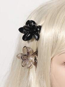 4 pièces/set Pinces à cheveux transparentes de haute qualité avec fleurs de marguerites noires et blanches, style doux de vacances à la plage, clips à cheveux d'automne/hiver, accessoires de cheveux pour femmes pour les tenues d'été - Multicolore - Voir 2