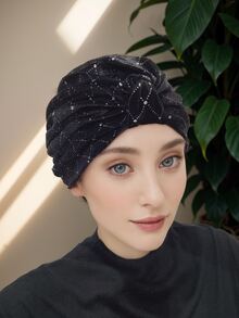 1 chiếc khăn xếp đội đầu bằng đá pha lê polyester sáng bóng dành cho nữ, nhiều màu, co giãn, chống bụi, thiết kế mới cho mùa thu/đông - Nhiều màu - Xem 3