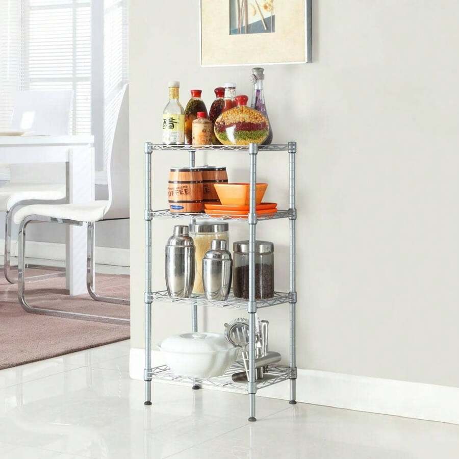 Rectangle Carbon Steel Metal Assembly 4-Shelf Storage Rack - White - View 1