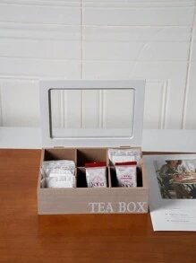Une boîte à thé en bois avec des compartiments pour les sachets de thé et les paquets de café, avec un couvercle en verre transparent. Idéal pour la rentrée scolaire