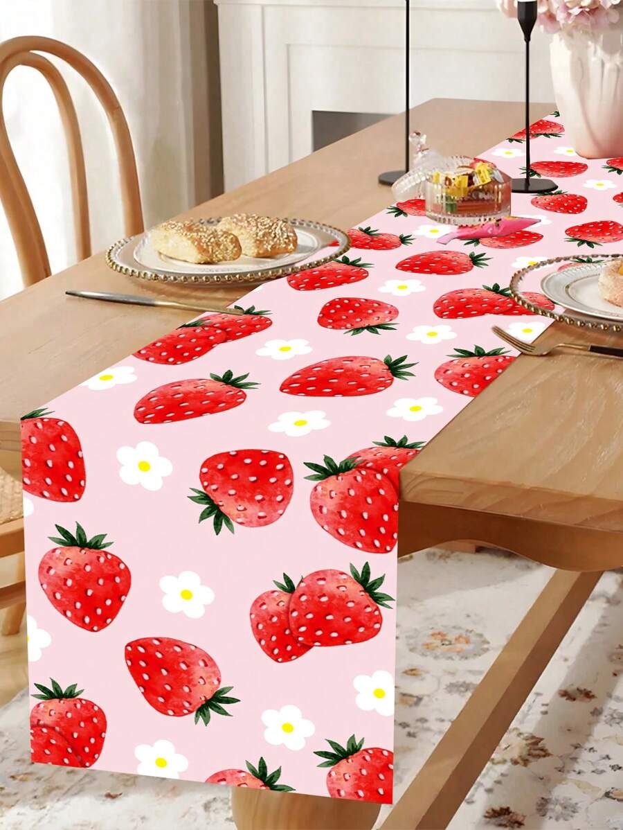 1 件草莓涤纶桌布桌旗，草莓生日节日活动宝贝淋浴派对装饰房间装饰桌子装饰桌布桌旗桌布，生日礼物，派对回学校情人节