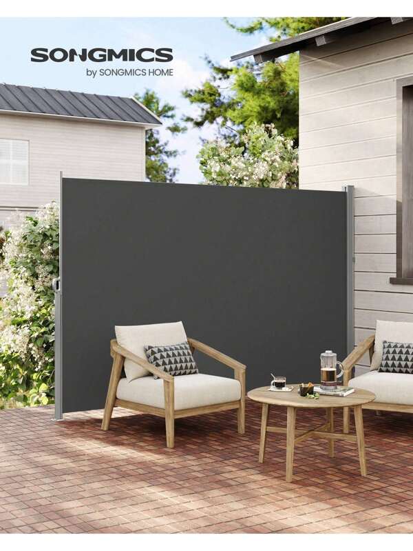 SONGMICS Paravento da Esterno, Tenda da Sole Laterale, Antiruggine, Estensibile, 200 x 350 cm, Frangivista, Parasole Ombreggiante, Tenda da Esterno Balcone Terrazzo Giardino, Antracite/Beige/Grigio Chiaro