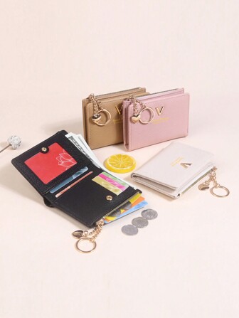 Porte-monnaie et porte-clés minimaliste à fermeture éclair unique pour femmes, petit portefeuille