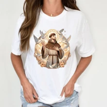 WOMEN'S T-SHIRT SÃO FRANCISCO 5, CHRISTIAN FASHION, FAITH, CROSS AND FLOWERS, STYLISH, PLUS SIZE - trắng - Xem 2
