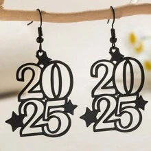 1pc New Digital Earrings Creative Fashion Boho Style 2025 Design New Year Earrings All-Match Christmas Essentials,Christmas - Multicolor - View 4