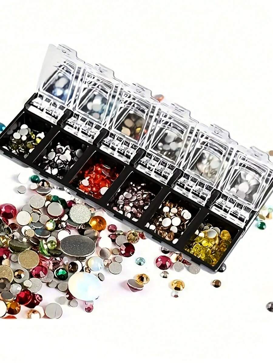 MAOMIA Boîte de rangement pour accessoires de nail art à 12 compartiments, boîte de rangement pour perles et strass en vrac, boîte de rangement pour outils de manucure, gain de place, rangement anti-poussière, outils de manucure pratiques - Multicolore - Voir 1