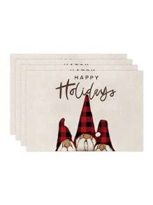 1pc/4pcs/6pcs Merry Christmas Winter Holiday Placemats, Reindeer Santa Snowman Linen Tablemats, Easy To Clean Dining Mats, Suitable For Home, Restaurant, Table Decorations, Home Decor - Multicolor - View 4