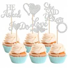 24 件他问她说是纸杯蛋糕装饰闪光戒指心形我愿意纸杯蛋糕食物精选适用于婚礼订婚新娘送礼会派对蛋糕装饰用品 - 彩色 - 查看 14