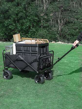 1pc Collapsible Foldable Wagon Cart,Removable Table,300L Heavy Duty Utility Garden Cart With All-Terrain Wheels For Beach, Lawn, Sports, Camping, Shopping,Taking Delivery, Fishing,Black. Outdoor Decor