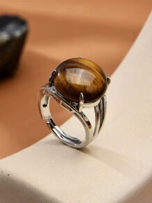 1pc Natural Crystal & Stone Open Ring, Suitable For Daily Wear By Men And Women - Multicolor - View 7