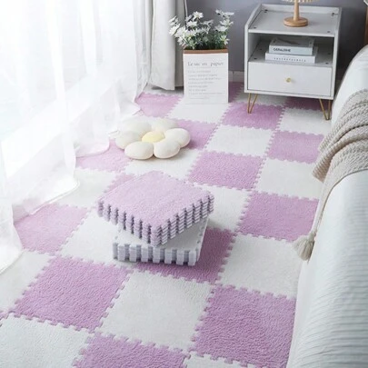 12pcs Solid Color Non-Slip Interlocking Carpet Tiles, Modular Floor Mats For Living Room, Bedroom Gifts Birthday Graduation